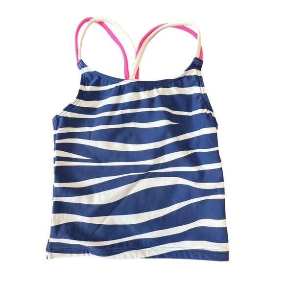 MINI BODEN Zebra Stripe Tankini Top Girls 4-5 110cm Blue Animal Print Swim 4T 5T - Picture 1 of 5